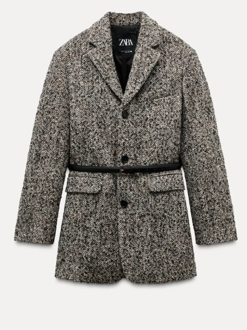 ZARA Tweed Wool Blend Oversize Belted Jacket - Like New